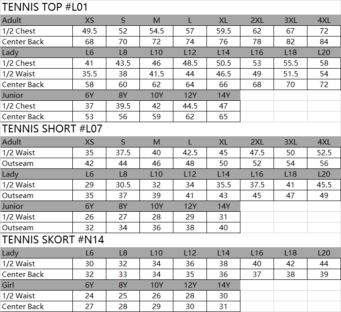 tennis size chart-20170816-Custom made clothing expert