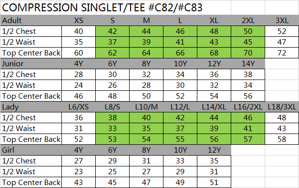 compression tee size chart-201810-Custom made clothing expert