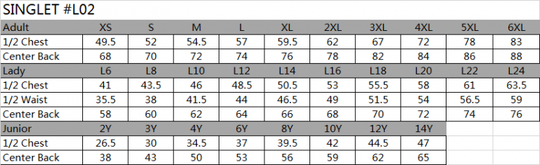 singlet size chart 190722-Custom clothing expert